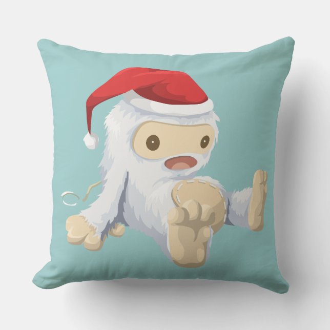 Jul Yeti Doll Wearing a Santa Hat Kudde (Framsida)