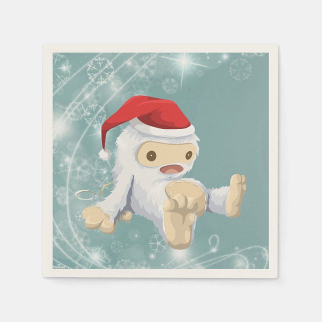 Jul Yeti Doll Wearing a Santa Hat Pappersservett (Framsidan)