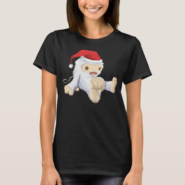 Jul Yeti Doll Wearing a Santa Hat T-shirt (Framsida)