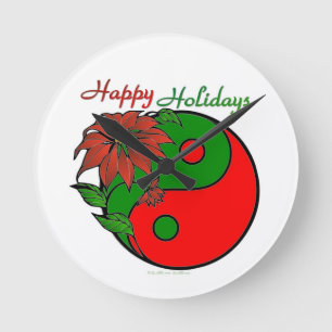 jul Yin Yang Poinsettia Rund Klocka