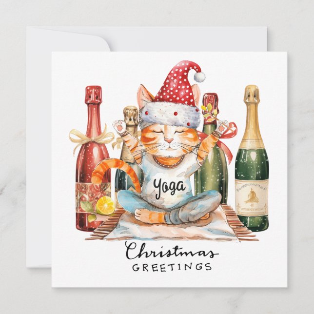 Jul Yoga Santa Katt Poserar Fest Inbjudan (Framsida)