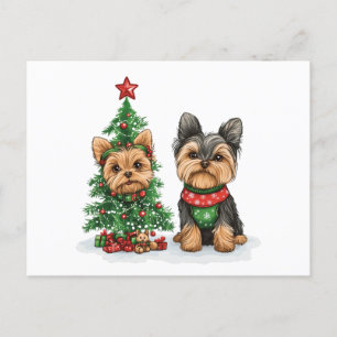 Jul Yorkie Hundar Helg Vykort