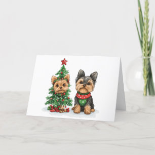 Jul Yorkie Hundar Helgkort