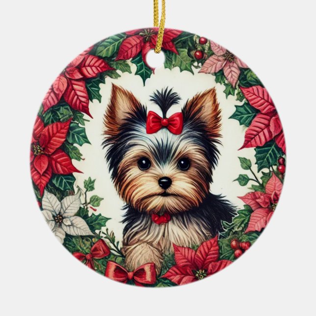 Jul Yorkie Julgransprydnad Keramik (Framsidan)