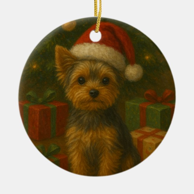 Jul Yorkie Julgransprydnad Keramik (Framsidan)