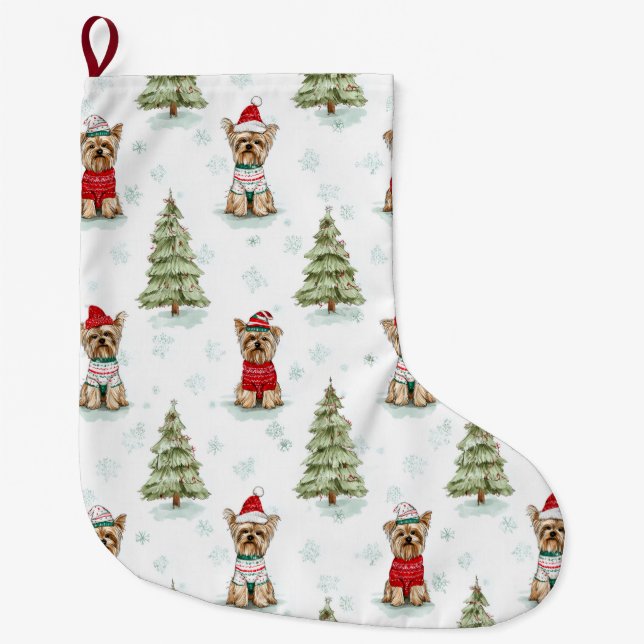 Jul Yorkies Hund Stor Julstrumpa (Framsidan)