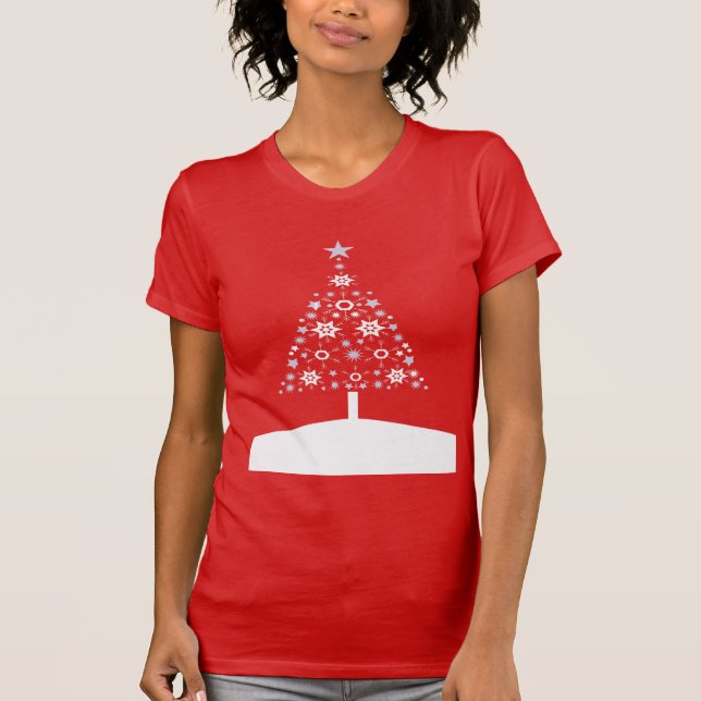 Jul Yule Träd tillverkad av Snöflingor och stjärno T Shirt (Framsida)