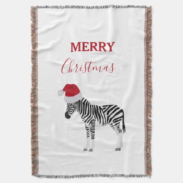 Jul Zebra Funny Animal med Santa Hat Filt (Framsidan Vertikal)