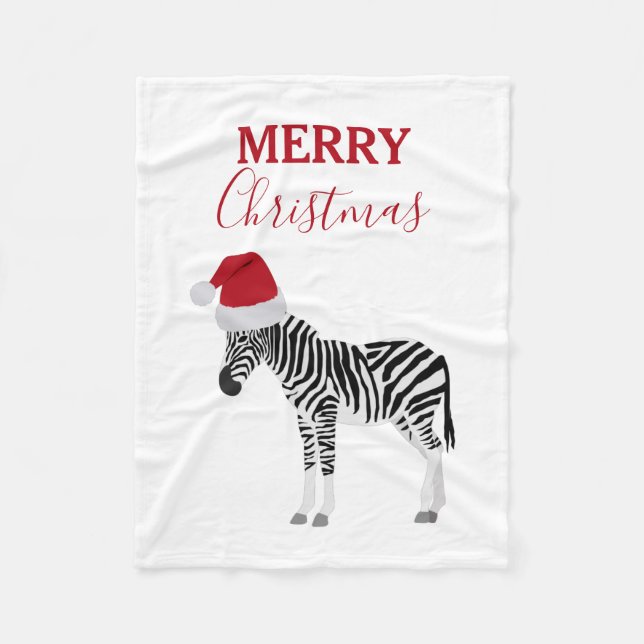 Jul Zebra Funny Animal med Santa Hat Fleecefilt (Framsidan)