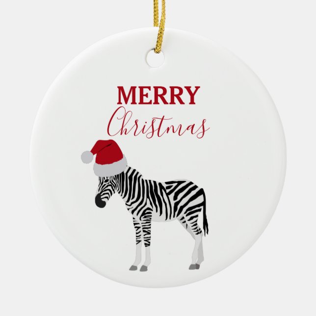 Jul Zebra Funny Animal med Santa Hat Julgransprydnad Keramik (Framsidan)