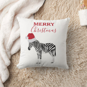 Jul Zebra Funny Animal med Santa Hat Kudde
