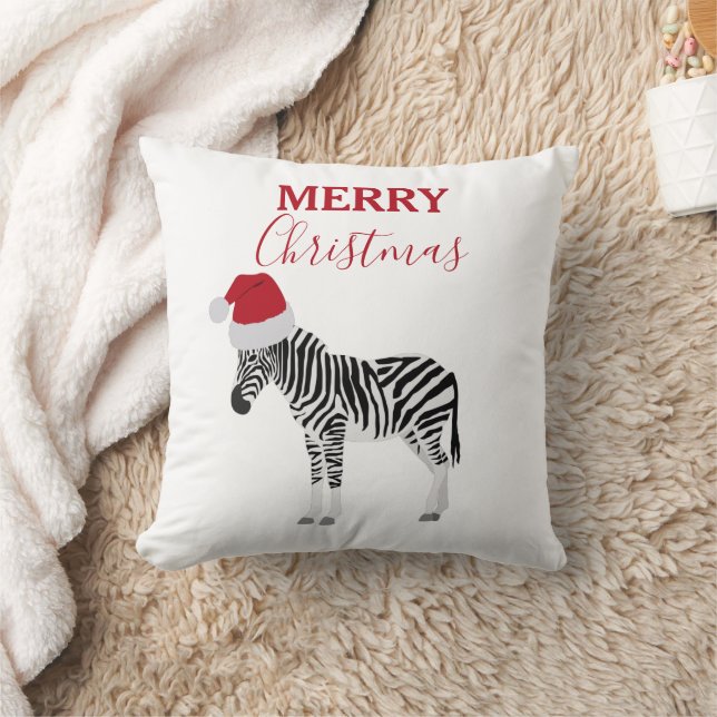 Jul Zebra Funny Animal med Santa Hat Kudde (Filt)