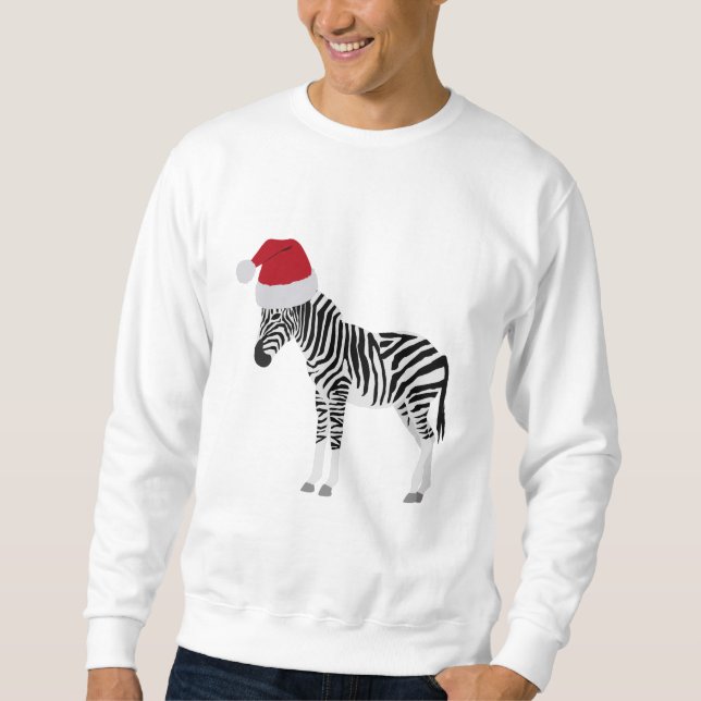 Jul Zebra Funny Animal med Santa Hat Lång Ärmad Tröja (Framsida)