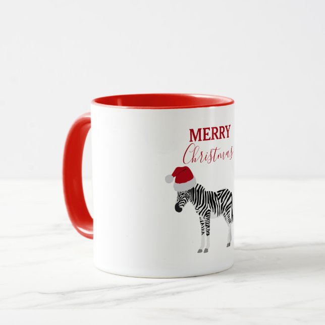 Jul Zebra Funny Animal med Santa Hat Mugg (Framsida vänster)