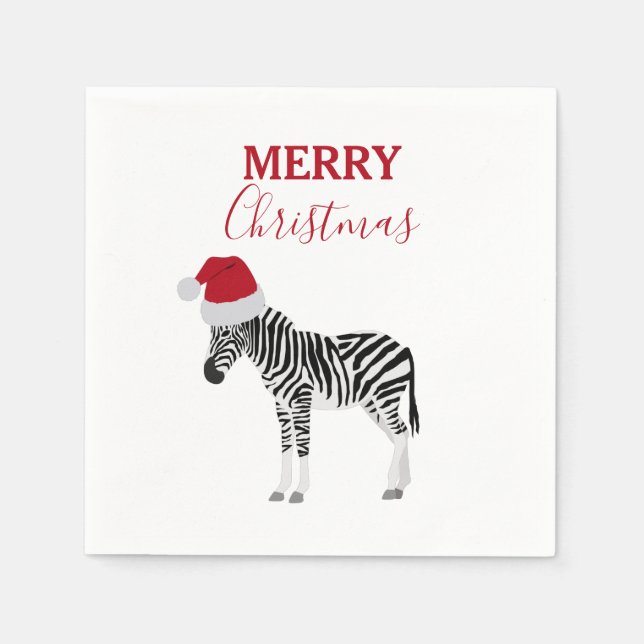 Jul Zebra Funny Animal med Santa Hat Pappersservett (Framsidan)