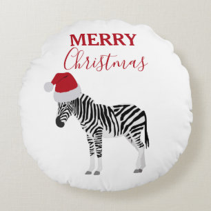 Jul Zebra Funny Animal med Santa Hat Rund Kudde
