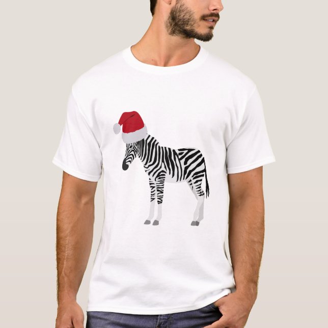 Jul Zebra Funny Animal med Santa Hat T Shirt (Framsida)