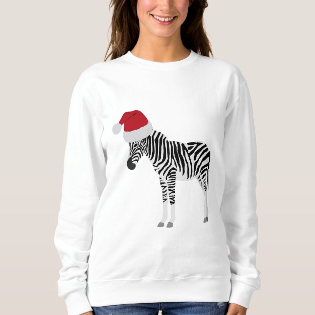 Jul Zebra Funny Animal med Santa Hat T Shirt (Framsida)