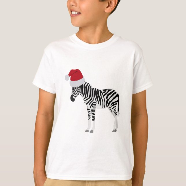 Jul Zebra Funny Animal med Santa Hat T Shirt (Framsida)