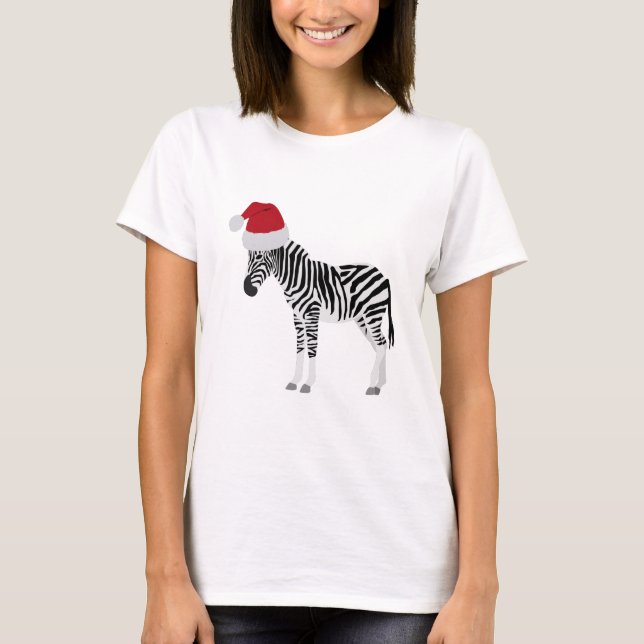 Jul Zebra Funny Animal med Santa Hat T Shirt (Framsida)