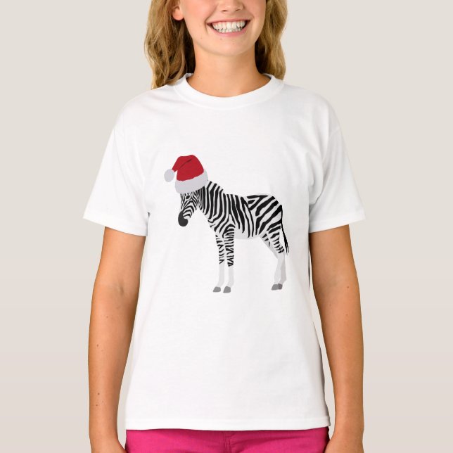 Jul Zebra Funny Animal med Santa Hat T Shirt (Framsida)