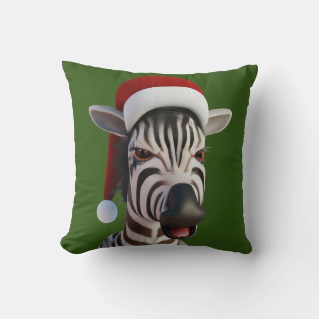 Jul Zebra Funny Animal Wearing Santa Hat Kudde (Framsida)