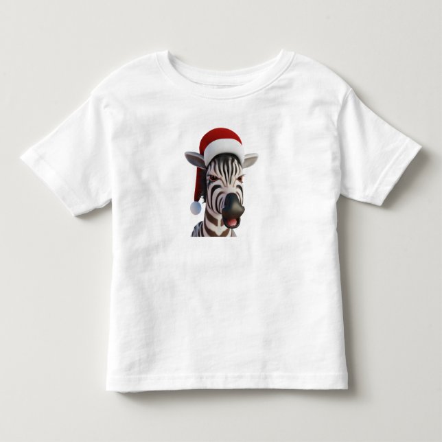 Jul Zebra Roligt Djur som bär Tomtehatt T Shirt (Framsida)