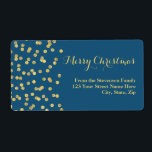 Juladressetikett för Blåkonfetti guld Fraktsedel<br><div class="desc">Julens adressetiketter i guld glitter-effekten ger mönster en marin blå bakgrund,  perfekten som läggs till i dina julklapp. Observera att glitter endast har fotoeffekt.</div>