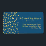 Juladressetikett för Blåkonfetti guld Fraktsedel<br><div class="desc">Julens adressetiketter i guld glitter-effekten ger mönster en marin blå bakgrund,  perfekten som läggs till i dina julklapp. Observera att glitter endast har fotoeffekt.</div>