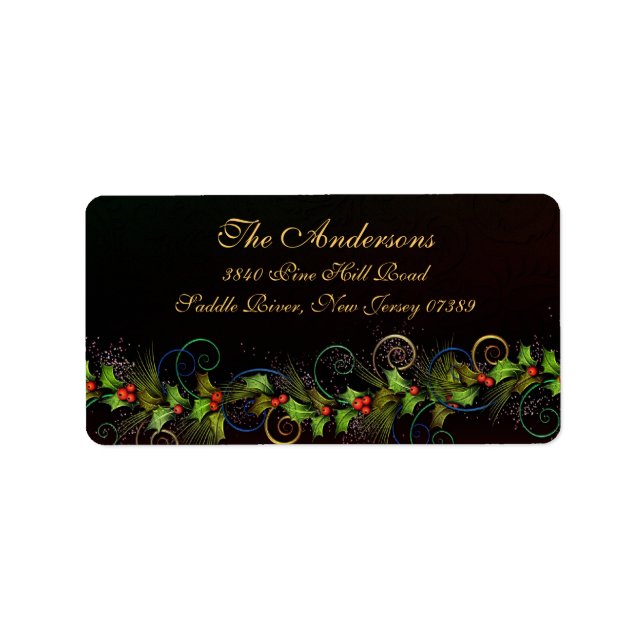 Juladressetikett med Holly Flourish Adressetikett (Framsidan)