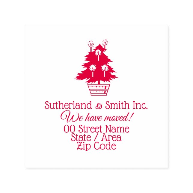 Julaffärsverksamhet flytta julafton träd ny adress självfärgande stämpel (Design)