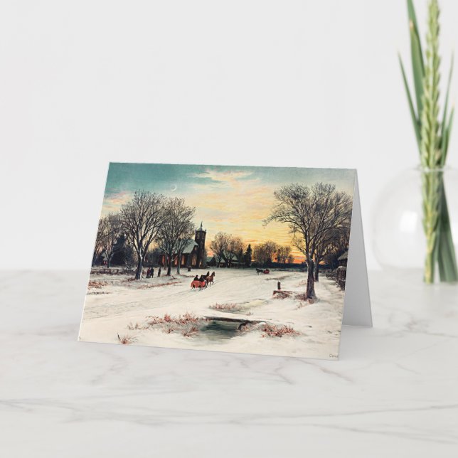 Julafton 1889, vintage målning, kort (Framsida)