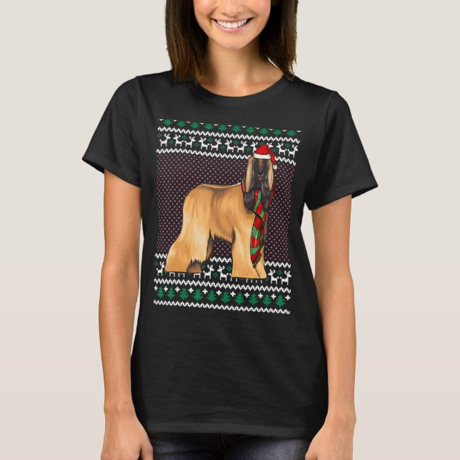 Julafton Afghan Hound Hund Santa Hat Ugly jul T Shirt (Framsida)