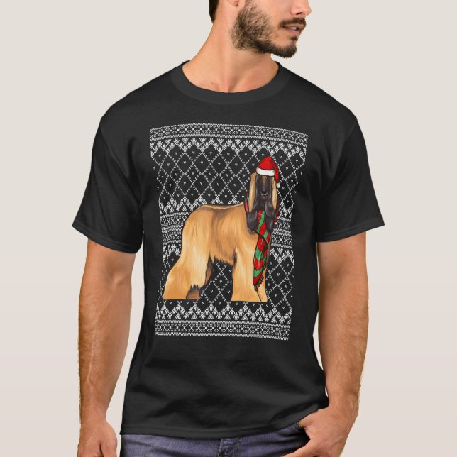 Julafton Afghan Hound Jultomten Hat Ugly jul T Shirt (Framsida)