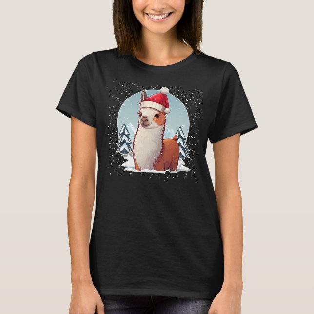 Julafton Alpaca Santa på jultomten Llama T Shirt (Framsida)