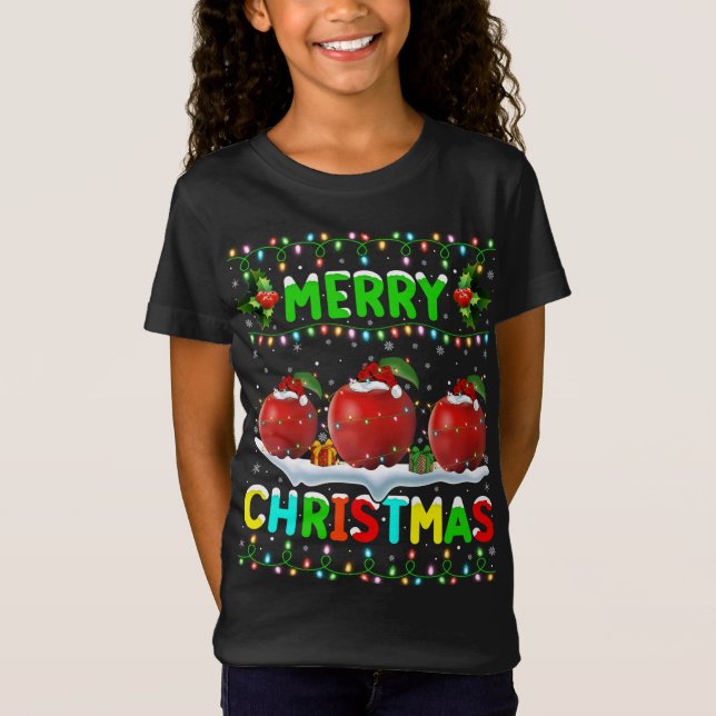 Julafton Apple Fruit Lighting Santa Hat Merry Chri T Shirt (Framsida)