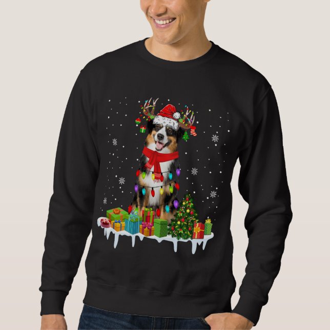 Julafton Australian shepherd jultomte Ljus Santa R Lång Ärmad Tröja (Framsida)