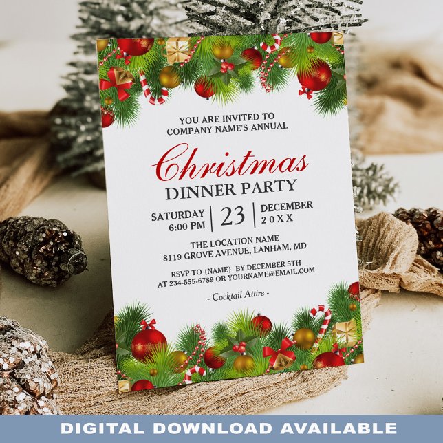 Julafton Baubles Gräs Berries Årlig jul Party Inbjudningar (Share the excitement of the season with your loved ones by sending them this delightful invitation.)