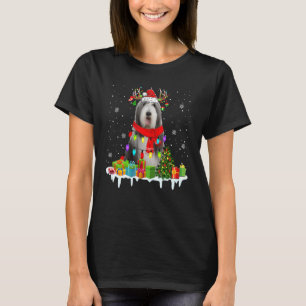Julafton Bearded Collie jul Ljus Santa Reindee T Shirt