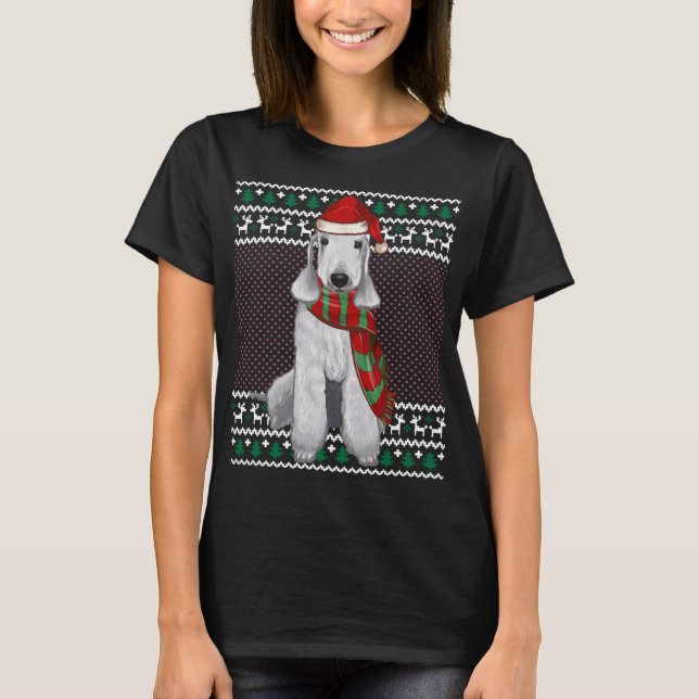 Julafton Bedlington Terrier Hund Santa Hat Ugly Ch T Shirt (Framsida)