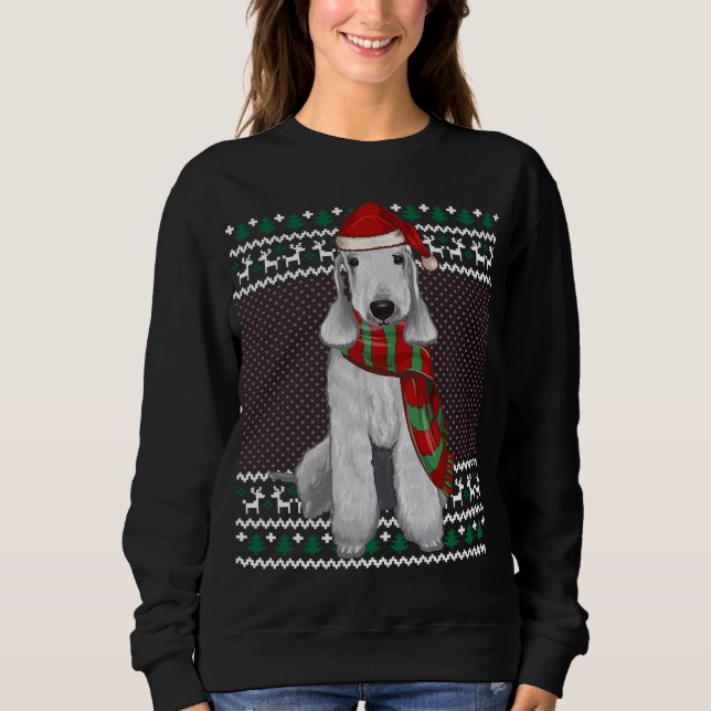 Julafton Bedlington Terrier Hund Santa Hat Ugly Ch T Shirt (Framsida)