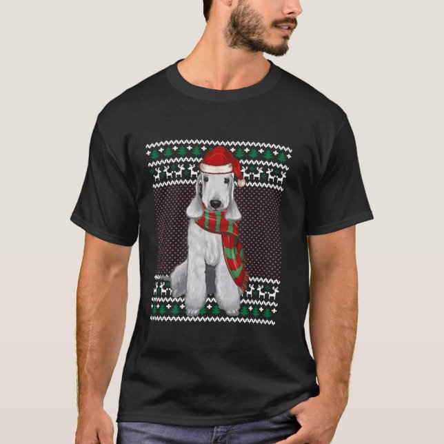 Julafton Bedlington Terrier Hund Santa Hat Ugly Ch T Shirt (Framsida)