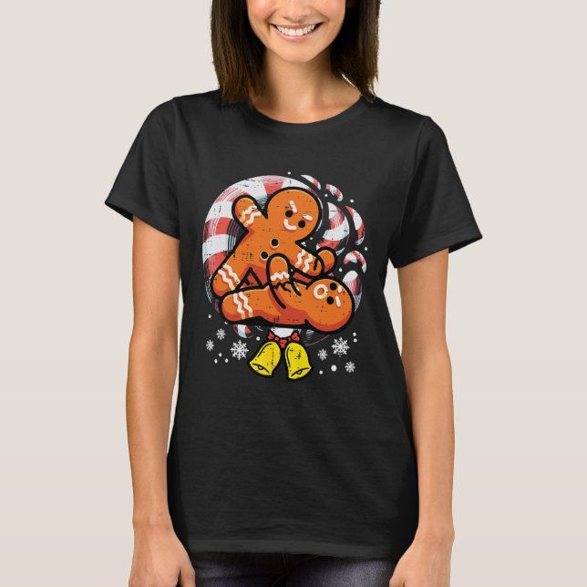 Julafton Bjj Wrestling Bjj Jiu Jitsu Gingerbröd T Shirt (Framsida)