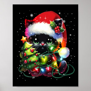 Julafton Black Cat Santa Hat snärjde upp i julklap Poster