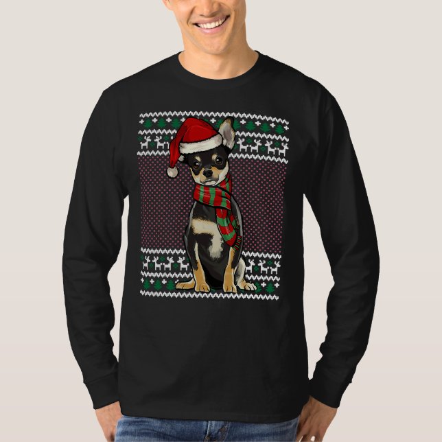 Julafton Black Chihuahua Hund Santa Hat T Shirt (Framsida)