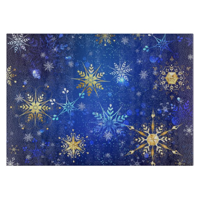 JULAFTON Blue Background med Golden Snöflingor (Framsidan)