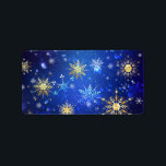 JULAFTON Blue Background med Golden Snöflingor Adressetikett<br><div class="desc">Blå julbakgrund med guld och vitt smycke snöflingor. Golden snöflingor. JULAFTON.</div>