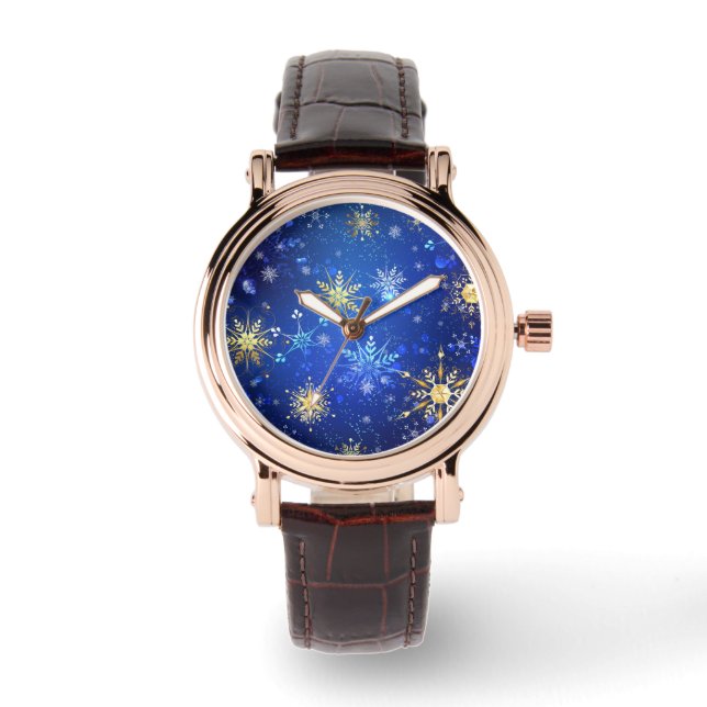 JULAFTON Blue Background med Golden Snöflingor Armbandsur (Framsida)