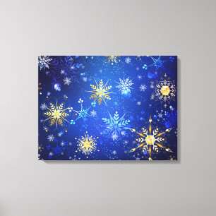 JULAFTON Blue Background med Golden Snöflingor Canvastryck