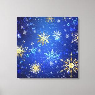 JULAFTON Blue Background med Golden Snöflingor Canvastryck